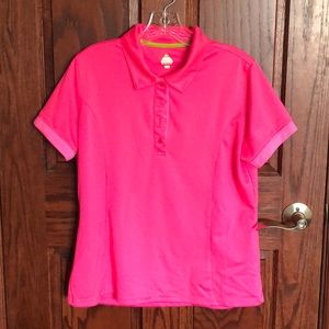 hot pink short sleeve golf shirt